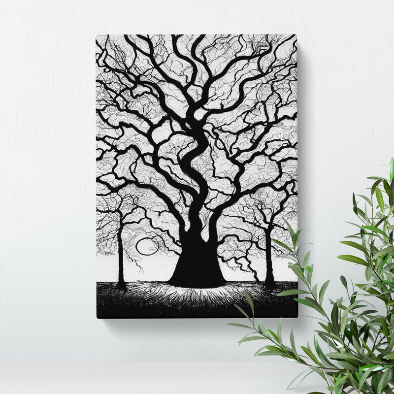 Monochrome Tree Art No.2 - Wrapped Canvas, 50cm H x 35cm W x 3cm D