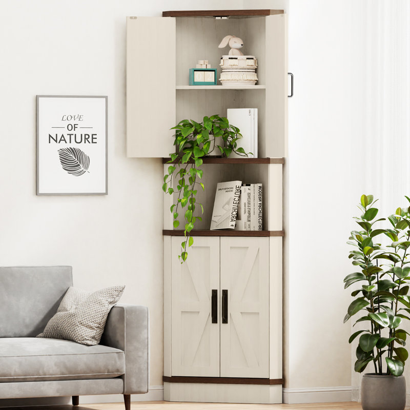 68.5"H Corner Accent Cabinet With Adjustable Shelf, White
