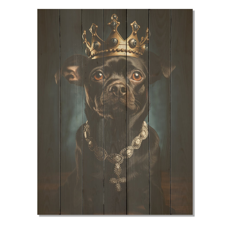 «Crowned Royal Boston Terrior» - reproduction de chien sur bois, H 44 po x l 34 po