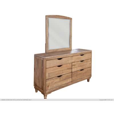 Commode double en bois massif à 6 tiroirs de 56,25 po Kashaunda (MIROIR NON INCLUS)