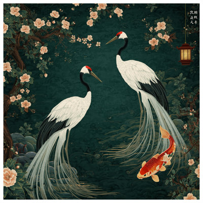 Cranes Koi Flowers Shower Curtains Extra Long