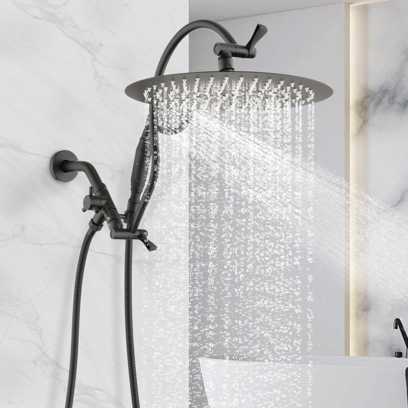 Bras de douche pivotant avec douchette Rainfall, Noir mat