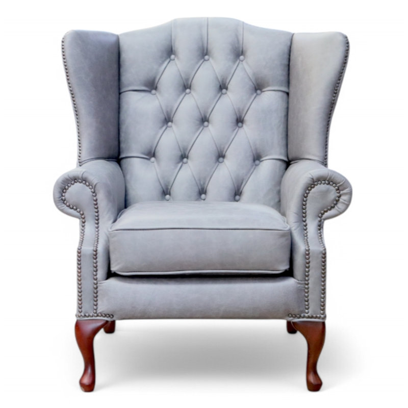 Upholstered Wingback Chair, Cracked Wax Ash