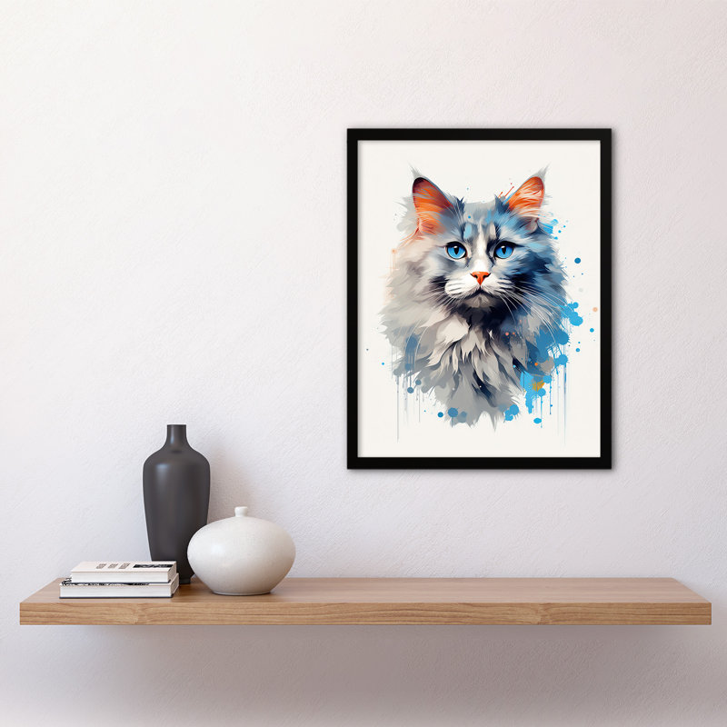 Grey Point Ragdoll Cat Blue Eyes - Single Picture Frame Print