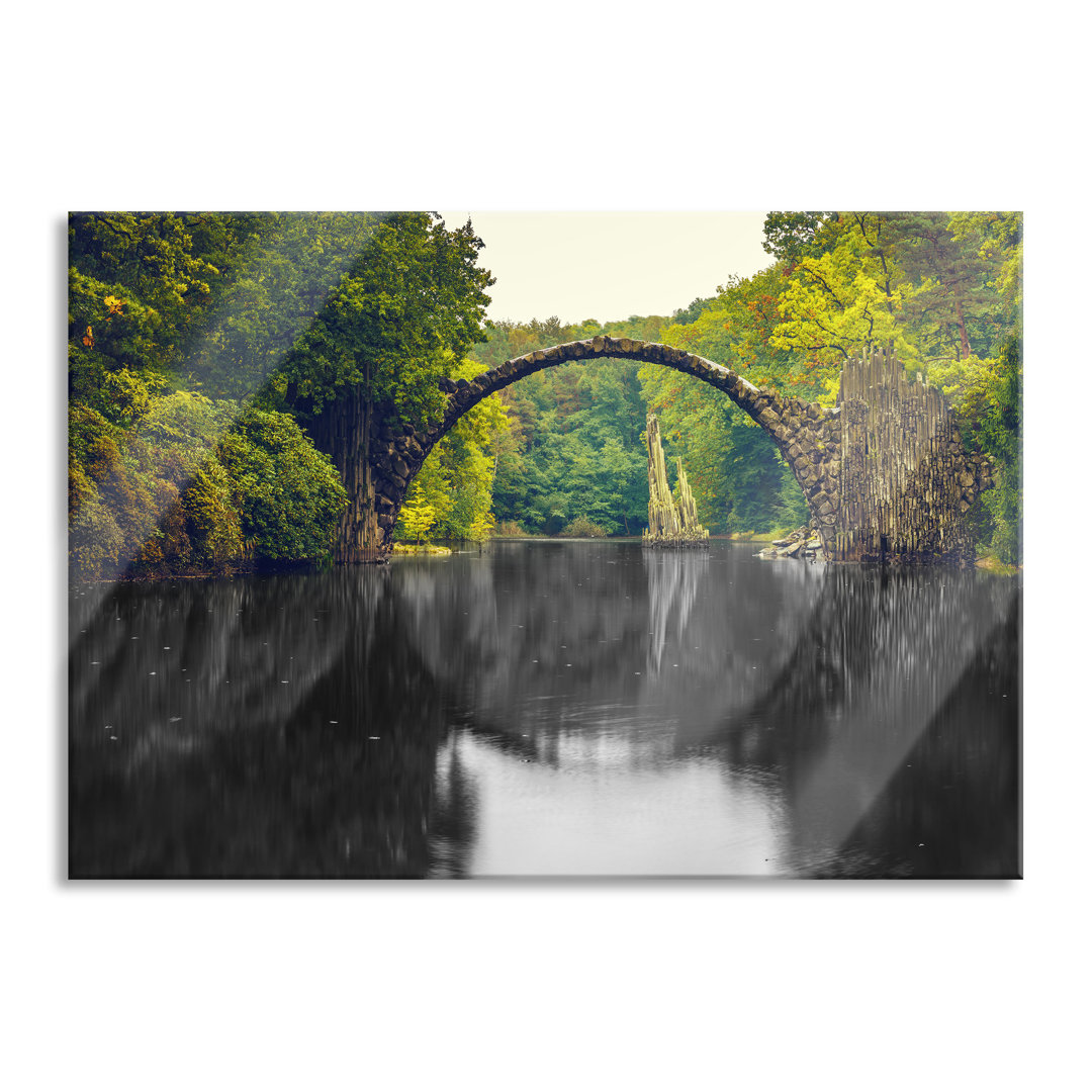 Glasbild "Reflexion der Kromlau-Brücke"