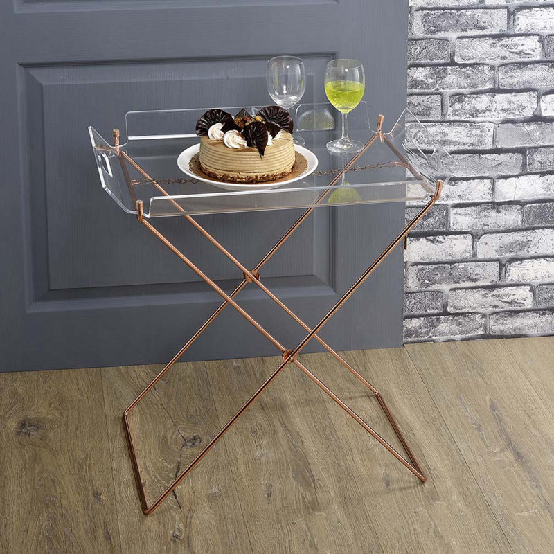 Table-plateau transparente et cuivrée avec plateau amovible
