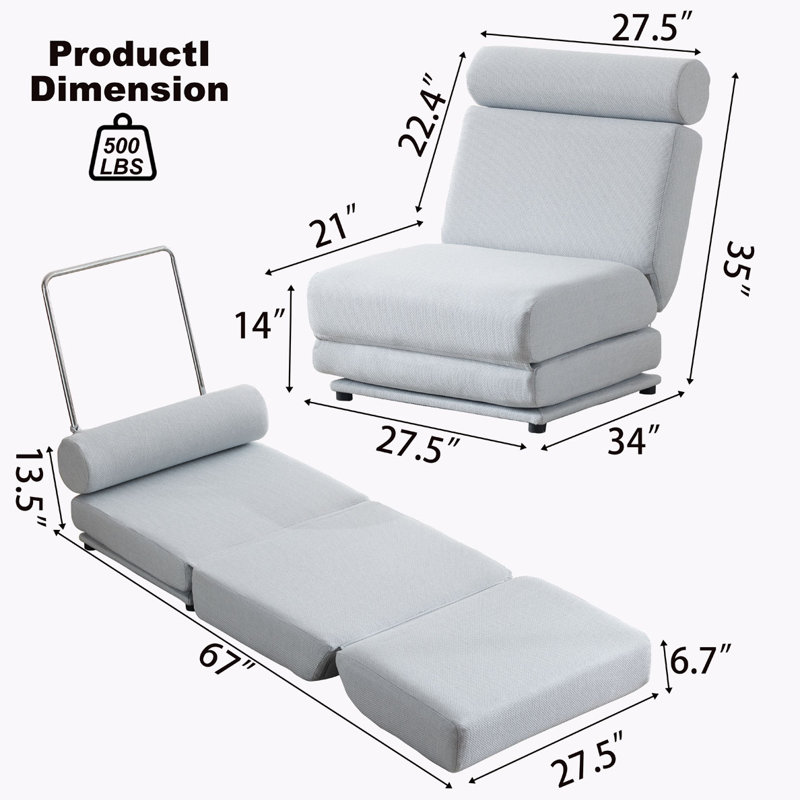 Portable Foldable  Sofa Chair, Light Gray Linen