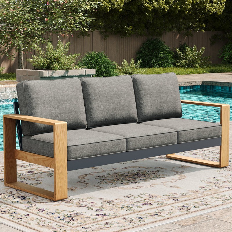 198.1cm Wide Patio Sofa with Cushions, Dark Grey