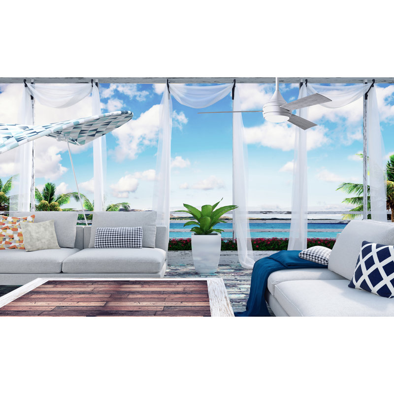 Donaire LED Outdoor Downrod Ceiling Fan, Gloss White, Barn Wood Tone