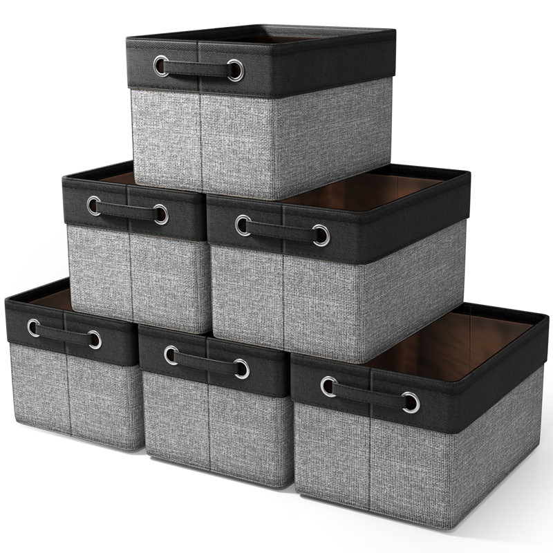 Sorbus Fabric Storage Bins for Shelves 15" Sturdy Collapsible Storage Bins with 2 Handles (6 Pack), Black, Black/Gray