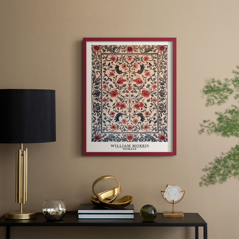 Imprimé encadré en bois massif de la série CC de William Morris, H 15 po x l 12 po, Rouge
