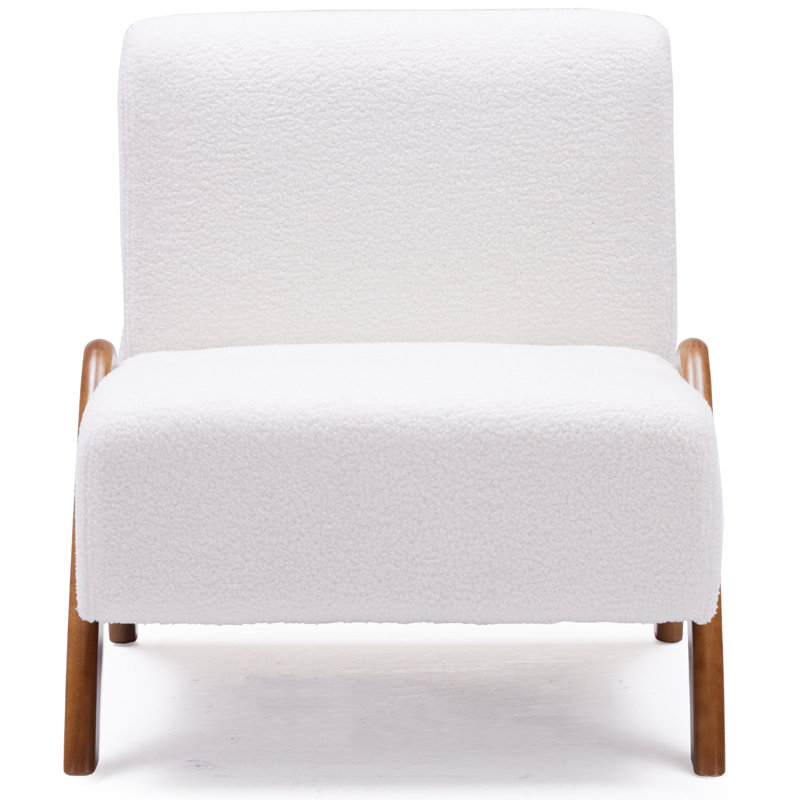 Upholstered Accent Chair with Wooden Legs, Cream