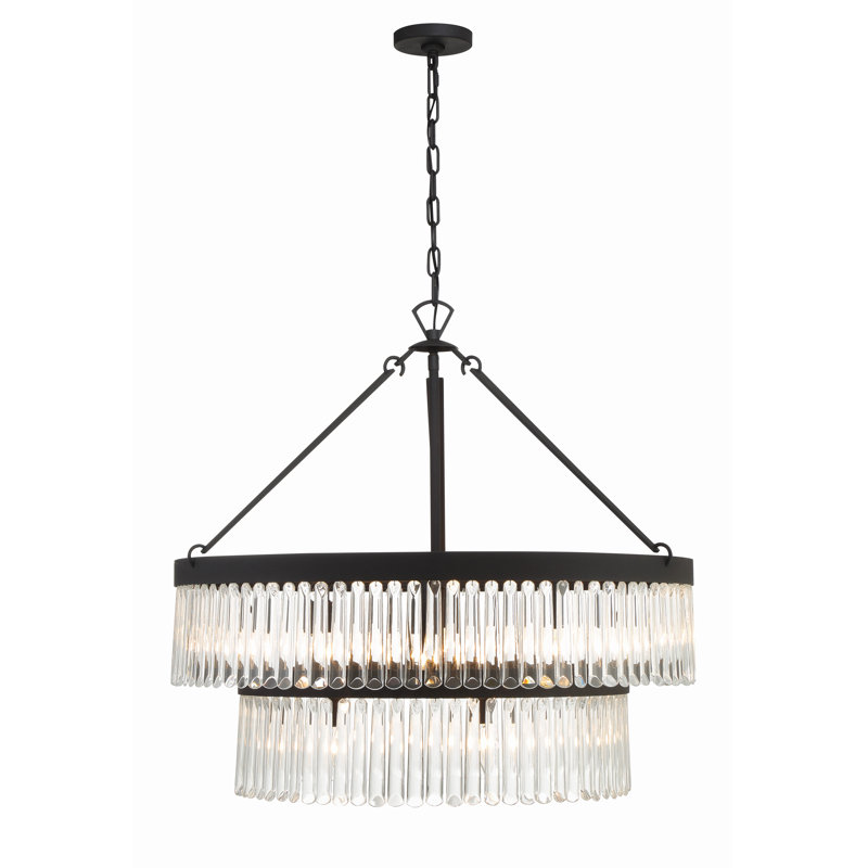 Forged Black and Crystal Two-Tier Chandelier with Steel Frame