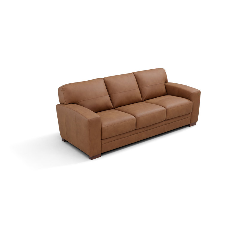Canapé à accoudoirs carrés en cuir véritable 88 po Nijaya, Brun, Brun