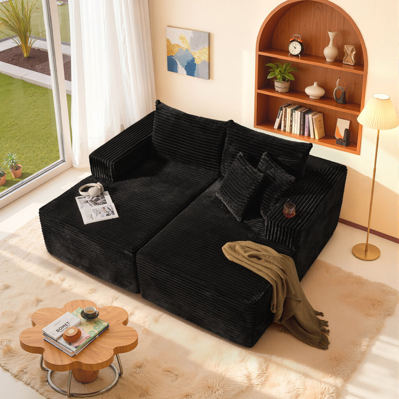 Navarrie Boneless 2 - Piece Upholstered Sleeper Sofa, No Assembly Required, Compression Sofa, Black Faux Fur