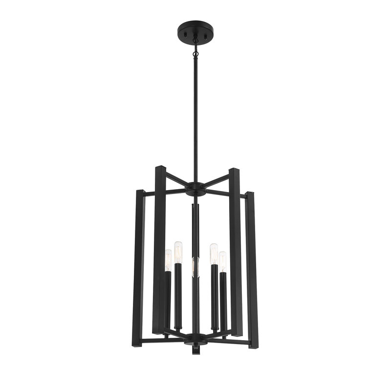 Brenton 5 - Light Lantern Square / Rectangle Pendant in Matte Black, 20" H x 15.5" W x 15.5" D, Matte Black, 5 Lights