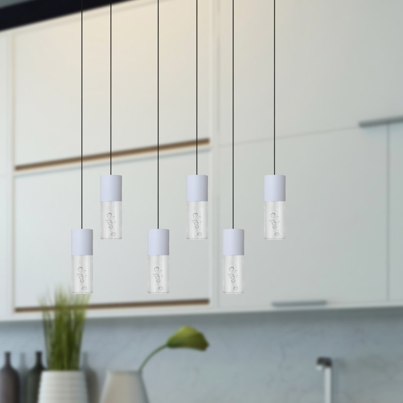 Luminaire suspendu cylindrique 6 lumières DEL Andromedae, Blanc