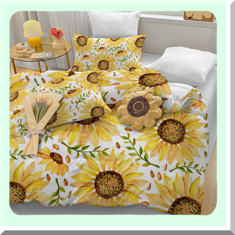 Sunflower Bliss Comforter Set - Luxury Floral Bedding with Soft Comforter and 2 Pillow Shams - Nature Botanical Design for Ultimate Comfort and Style