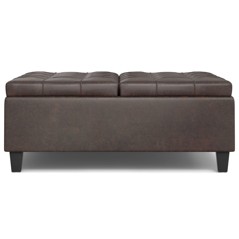 Harrison 40"W Upholstered Large Square Coffee Table Storage Ottoman with Split Lift Top