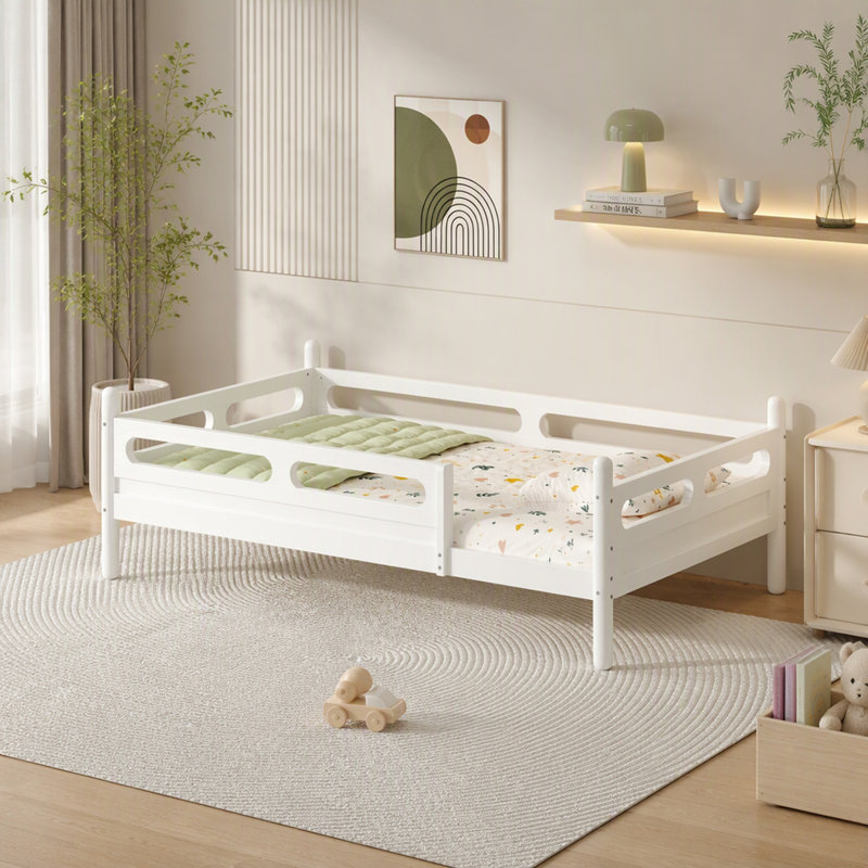 Lit simple avec barrières de sécurité, Blanc