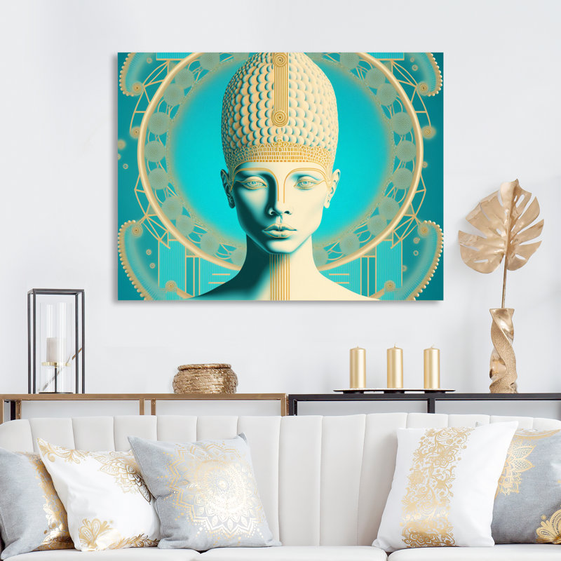 Déesse bleue et dorée Haefele Geometrics II - déco murale en métal femme moderne - MT81953, H 12 po x l 20 po x P 1 po