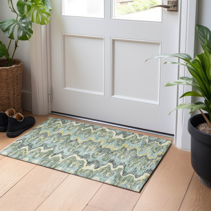 Premium Machine Washable Prisco Sage Rug, Rectangle 1'8" x 2'6"