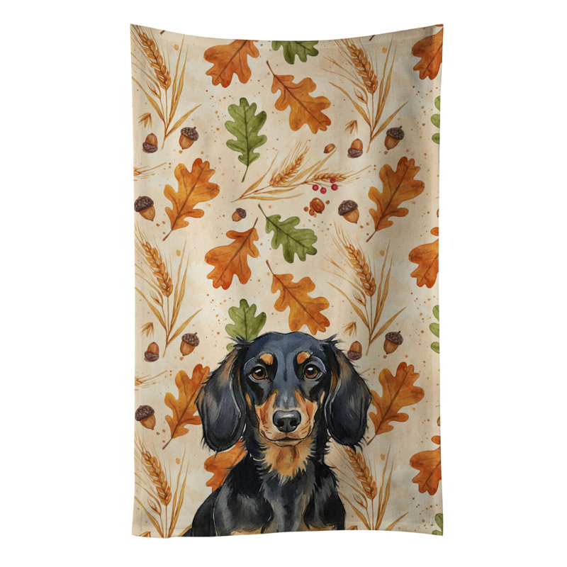 Serviette de cuisine à poils longs d'automne, Longhaired Black and Tan Dachshund