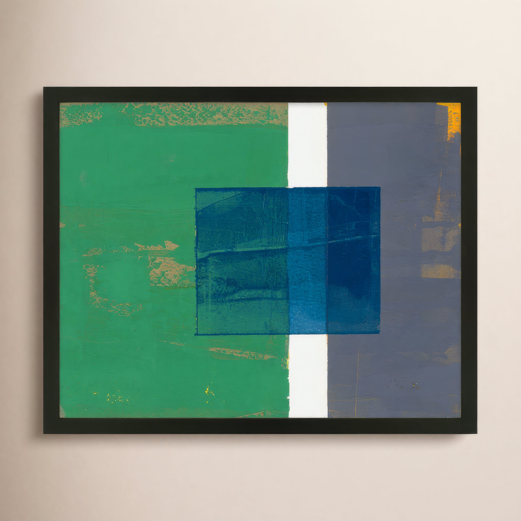 Bold In Blue 1 by Andrea Stokes, Black Framed, 40" H x 50" W x 1.38" D