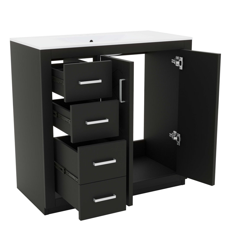 Meuble-lavabo 36 po avec lavabo en céramique, Noir