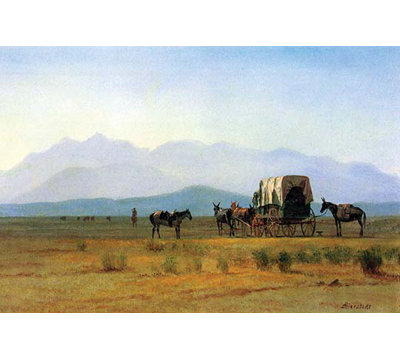 «The Stagecoach in the Rockies» par Albert Bierstadt, impression