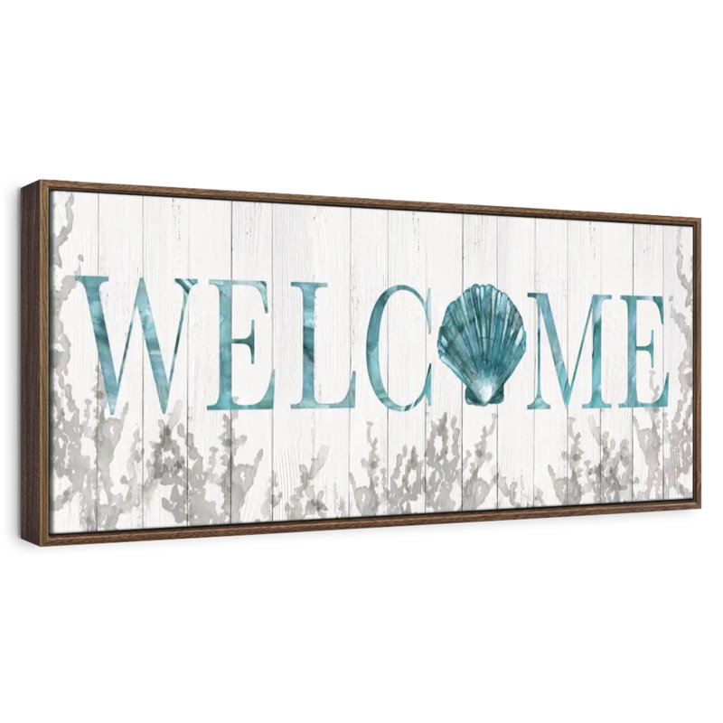 Plaque murale «Welcome Shell», 43 po x 15 po, Cadre flottant noyer