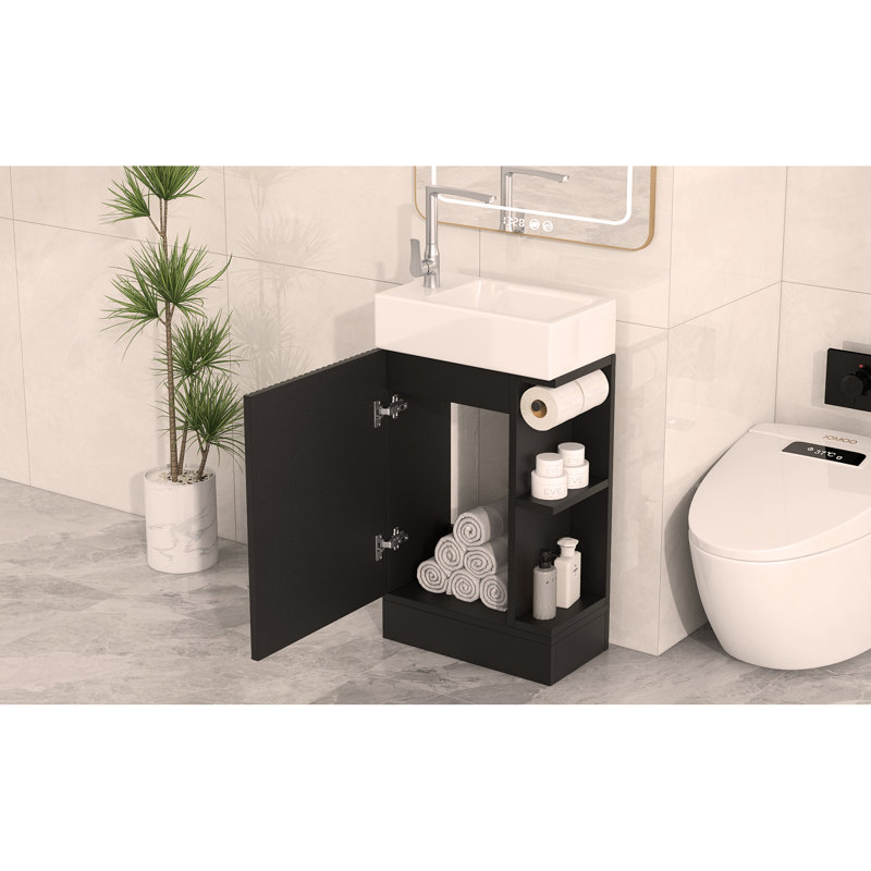 Meuble-lavabo 18,6 po avec lavabo, meuble-lavabo avec tablette à deux niveaux, orienté vers la gauche ou vers la droite, Noir