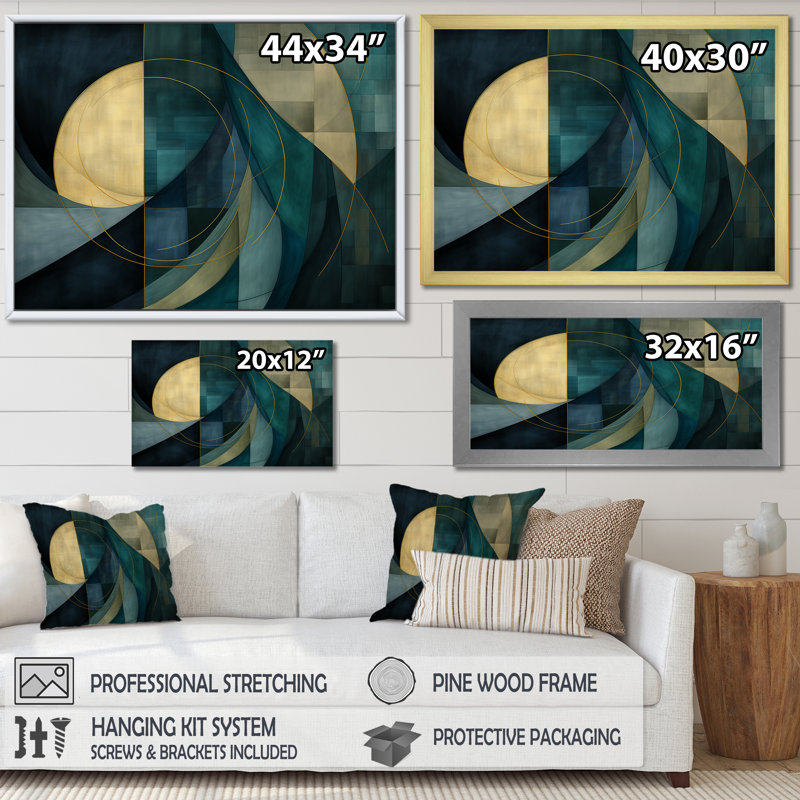 Abstract Echoes Swirls 2 - Abstract Collages, art mural, Cadre flottant doré, H 12 po x l 20 po x P 1 po