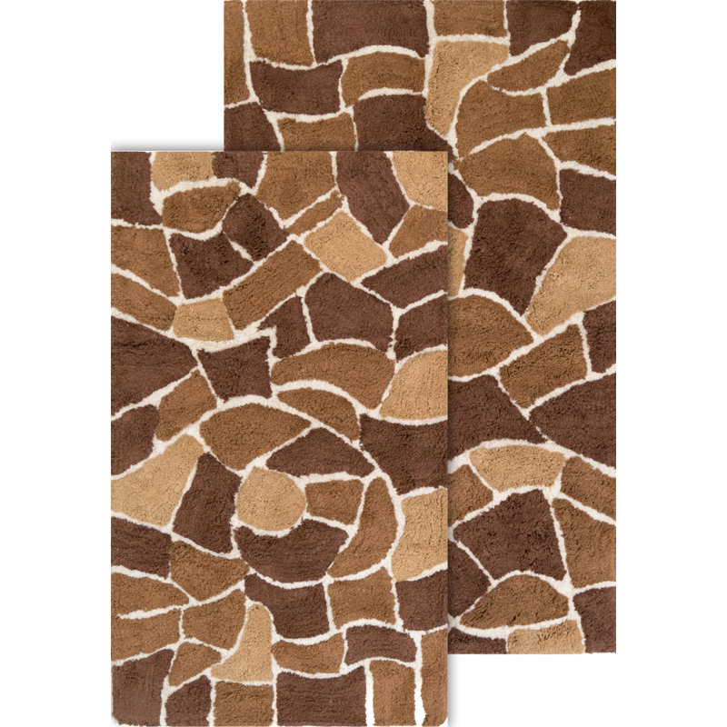 Baring Cotton Blend Non-Slip Bath Rug, Brown