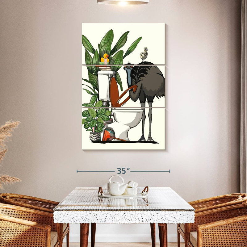 Emu Using The Toilet, 50" H x 32" W