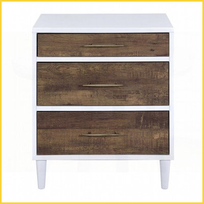 Blanc et blanc Table basse en chêne patiné avec 3 tiroirs - Solution de rangement pour chambre à coucher Salon