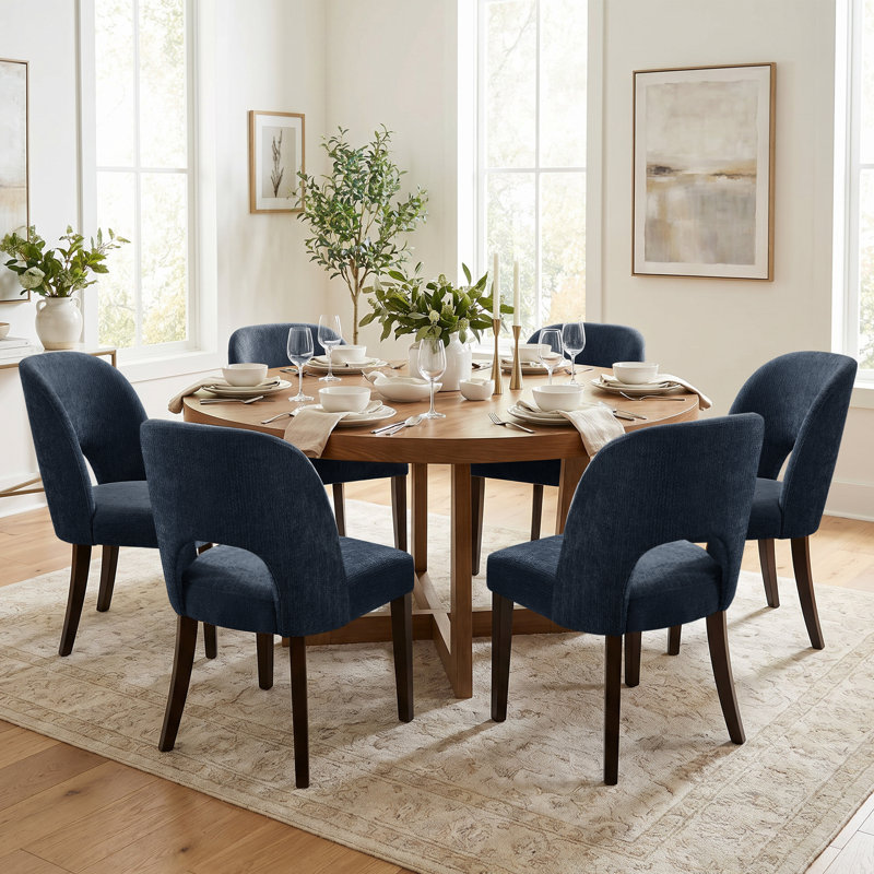 Chaise de salle à manger rembourrée sans accoudoirs avec dossier haut (ensemble de 6), Bleu