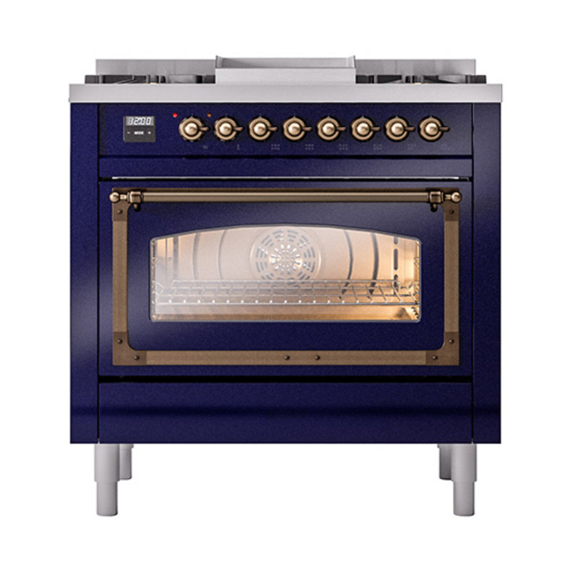 ILVE Nostalgie II Noblesse 36 in Dual Fuel Range, Liquid Propane, Midnight Blue/Bronze