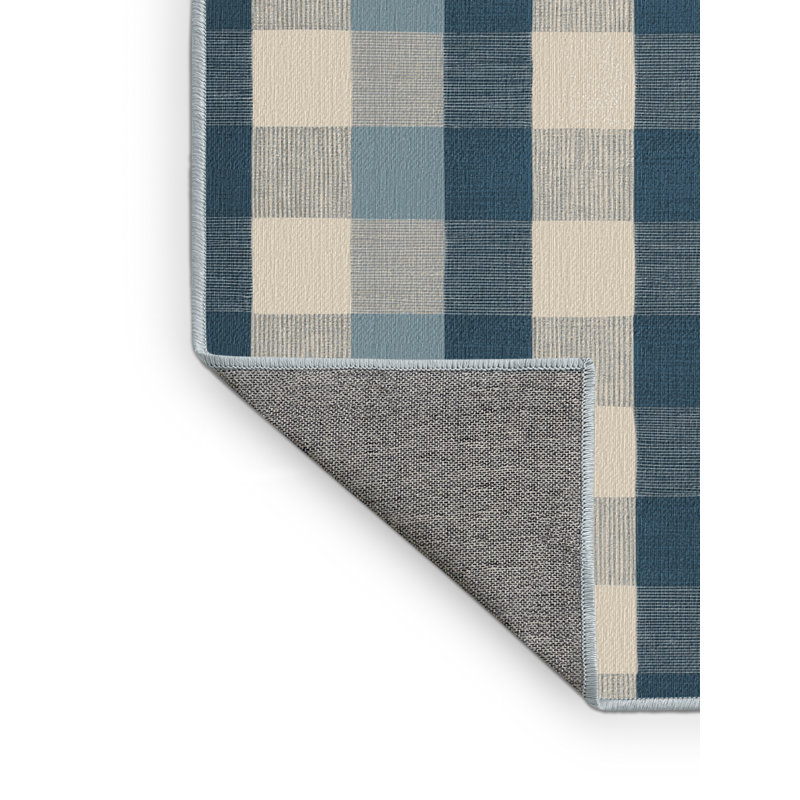 Tapis bleu à carreaux lavable à la machine, Carré 7 pi