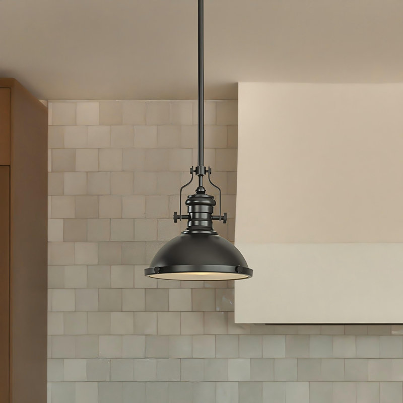 1-Light 13" Modern Industrial Single Dome Pendant Light For Kitchen Island, Matte Black
