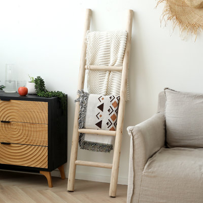 Échelle de couverture en bois, support de rangement rustique autoportant 57 po, polyvalente pour couvertures, serviettes et décor