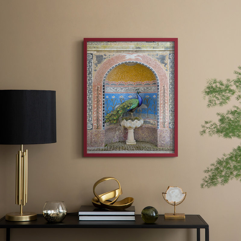 Palace Peacock, reproduction encadrée - bois massif, H 15 po x l 12 po, Rouge