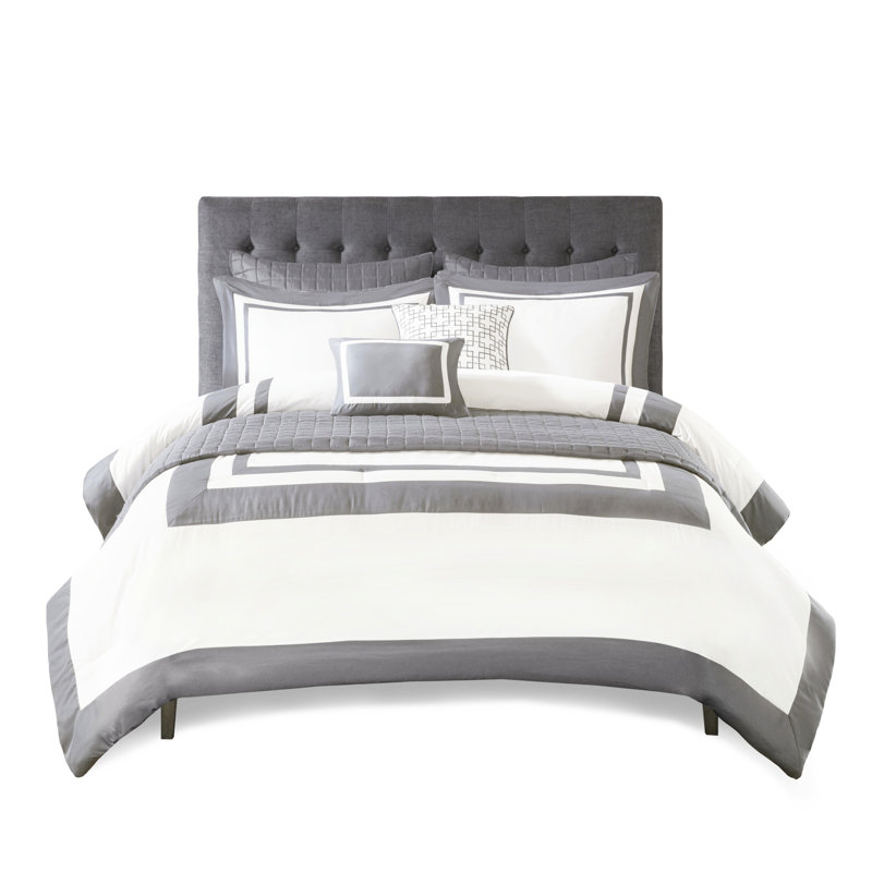 Très grand / très grand lit gris - édredon rembourré en microfibre douce, Gris, Édredon très grand + 7 pièces supplémentaires