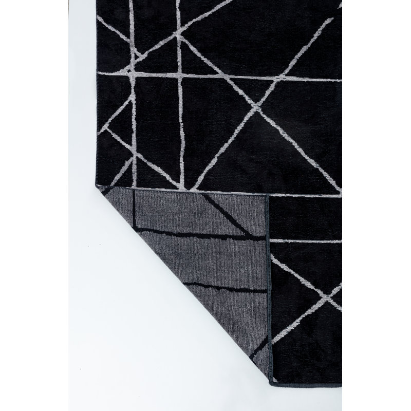 Rapture Black Gray Geometric Luxury Area Rug, Rectangle 7'10" x 9'10"