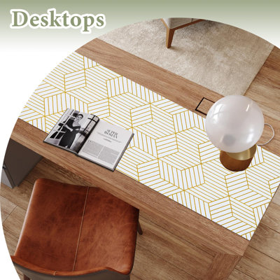 Shelf Liners for Kitchen Cabinets, Non Adhesive Cabinet Liner Strong Non-Slip Thickened Gold Geometric Drawer Liner, Easy to Clean for Shelf, Cabinet with Knife and Tape Measure
