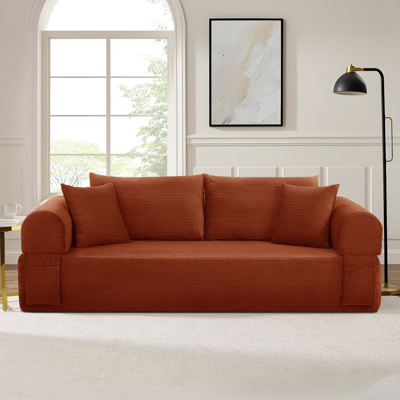 Boneless Modern 3-Seater Sofa with Deep Seat, No Assembly Required, Modern Corduroy Couch with 2 Pillows, Lazy Compression Sofa for Living Room Bedroom, Hybrid Sofa in a Box