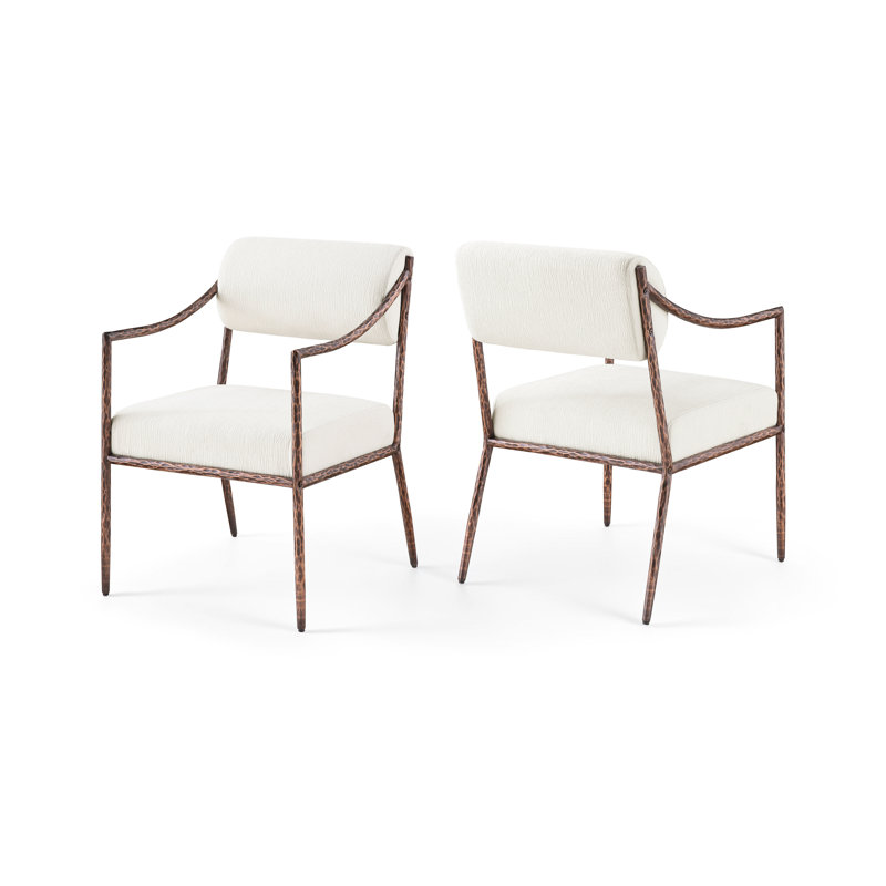 Chaise de salle à manger rembourrée Bastille, Tissu chenille crème, Bronze brossé