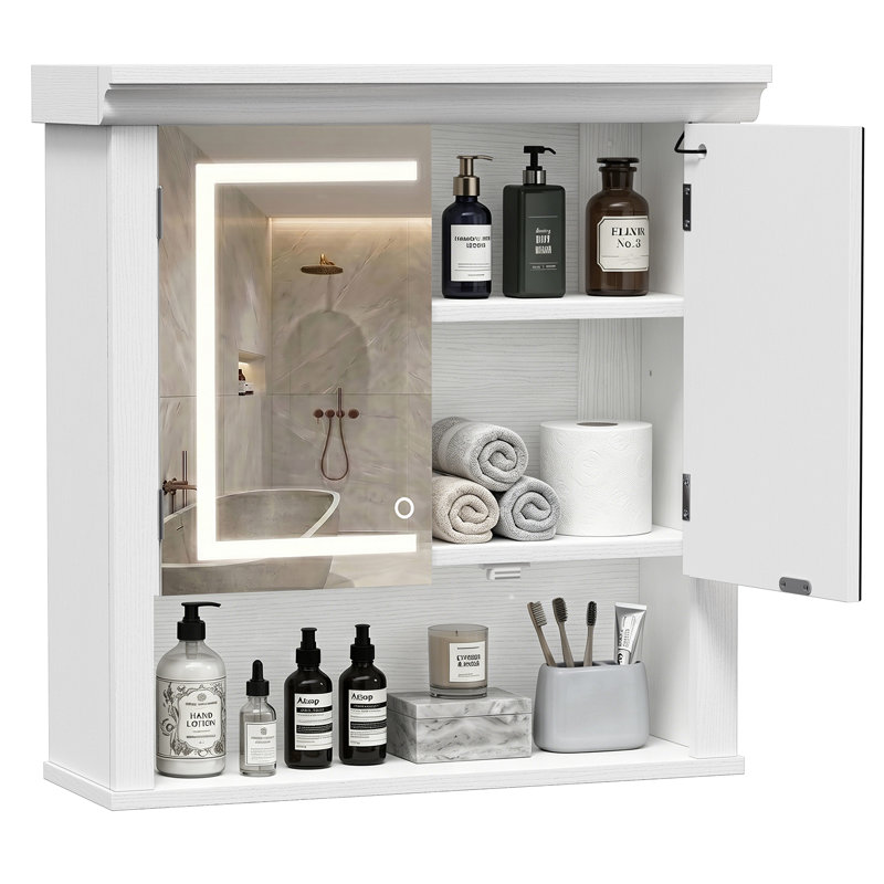 Armoire de salle de bain lumineuse à DEL avec miroir, armoire de rangement murale à double porte avec miroir de rangement pour la salle de bain, éclairage à 3 températures de couleur