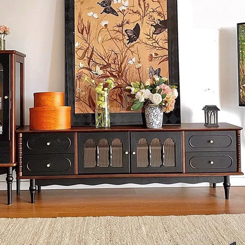 Meuble télé rétro en bois manufacturé brun-noisette, H 22,44 po x L 78,74 po x l 15,75 po