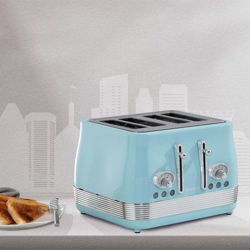 Daewoo Denver 4-Slice Toaster, Retro Sky Blue, Blue